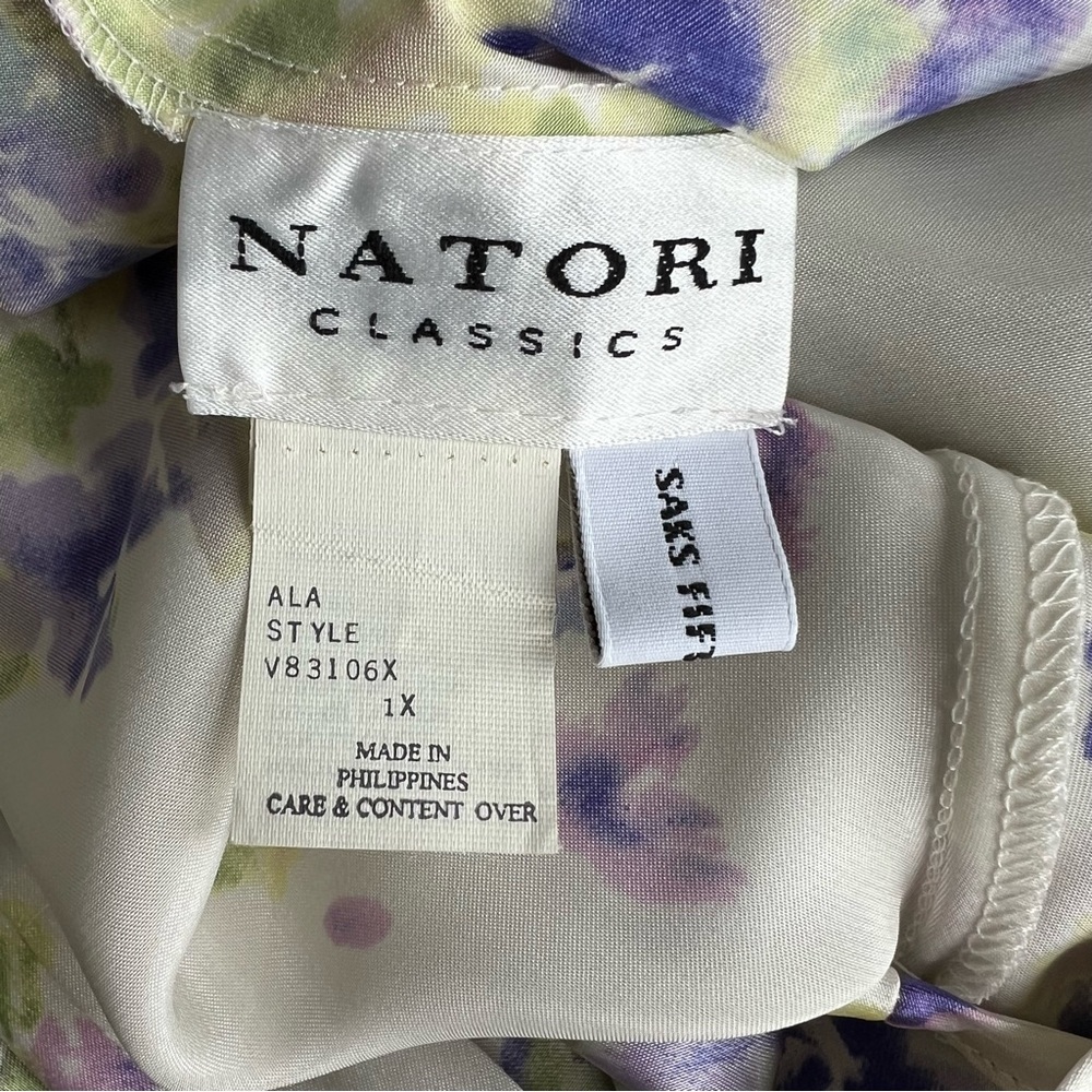 Natori for Saks Fifth Avenue Cream and Purple Floral Print Slip Dress Chemise 1X - Picture 11 of 16